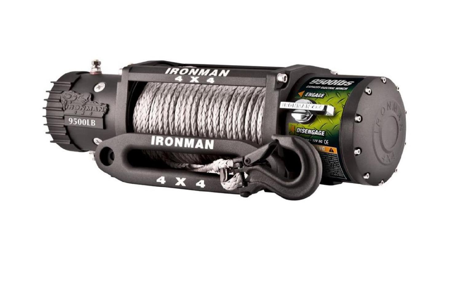 WINCH ELÉCTRICO 12V  MARCA IRONMAN DE 9,500LB CON CABLE SINTÉTICO