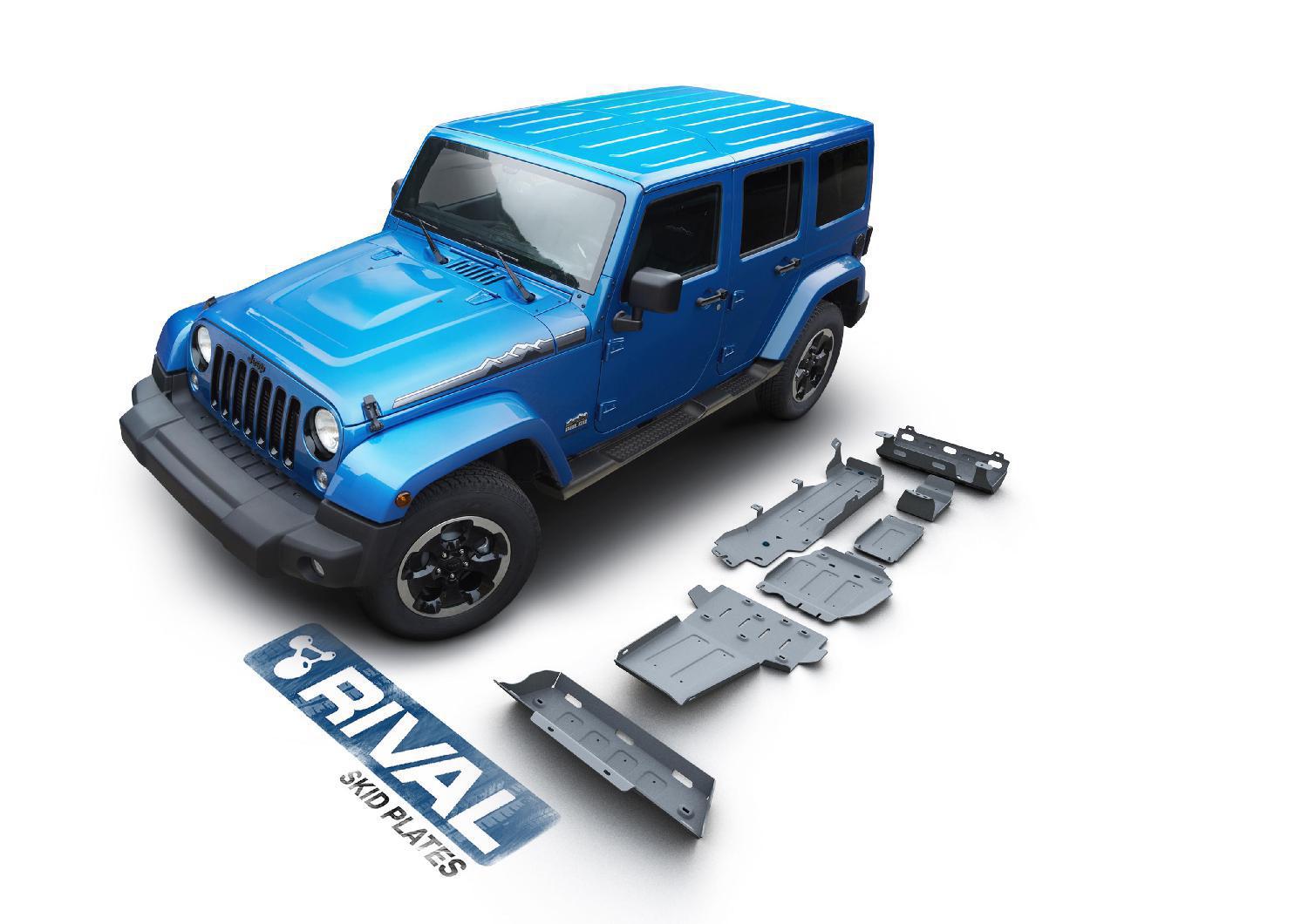 PACK DE SKID PLATES MARCA RIVAL - PARA JEEP WRANGLER JK 2007+ (7 PLACAS DE ACERO 3mm)