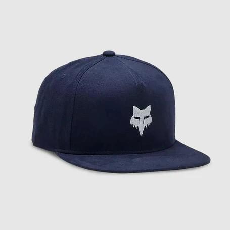 FOX JOCKEY HEAD SNAPBACK HAT AZUL MARINO LOGO GRIS