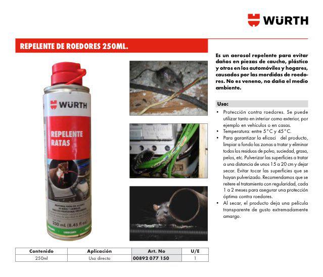 WURTH REPELENTE DE ROEDORES 250 ml