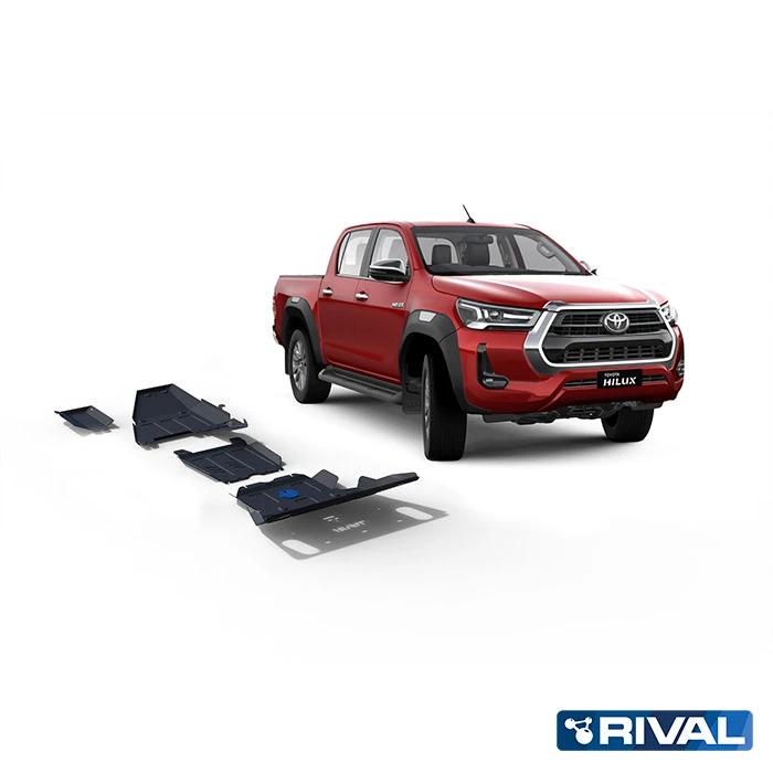 PACK DE SKID PLATE MARCA RIVAL - PARA TOYOTA HILUX REVO 2016+ (3 PLACAS DE ACERO 3MM)