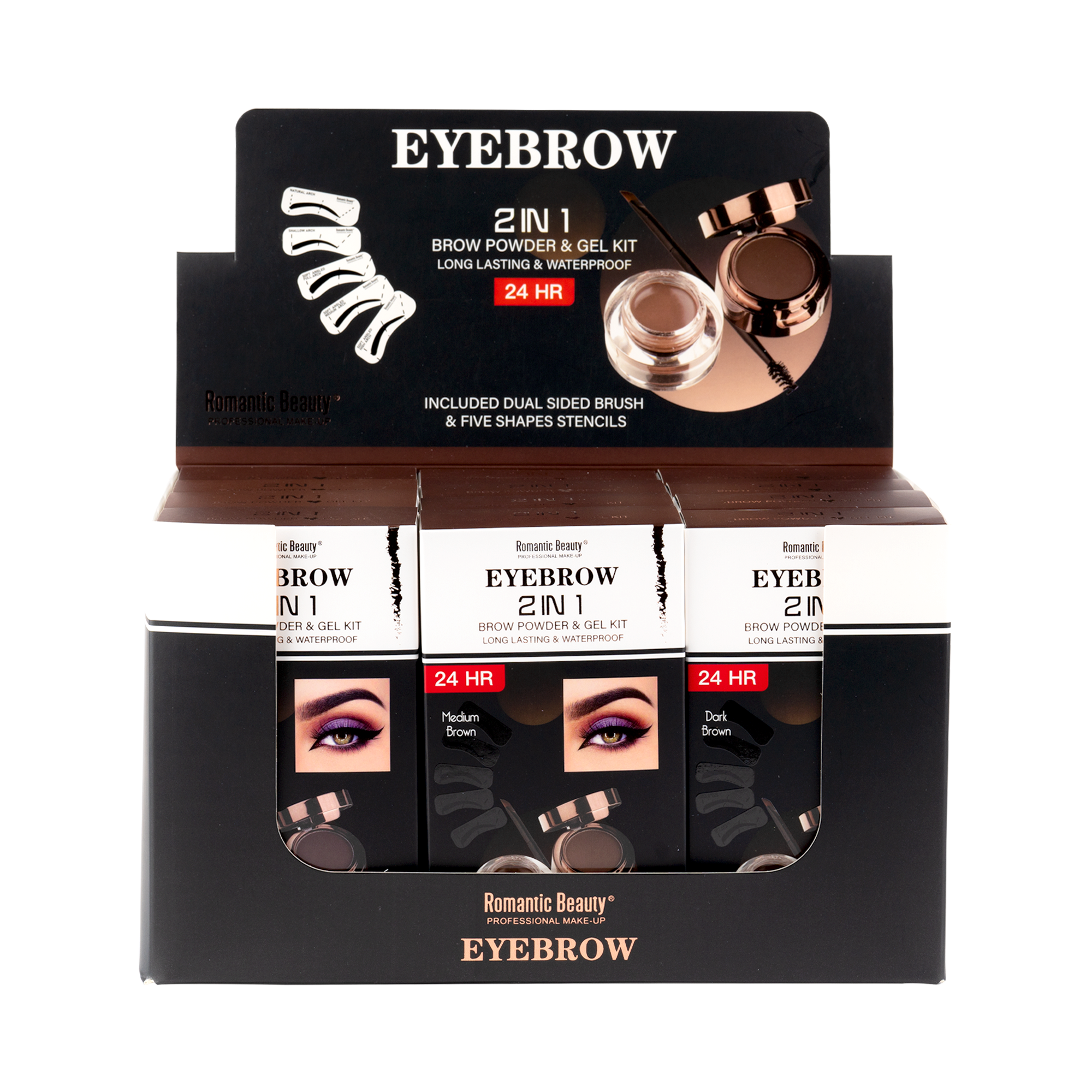 Pack 12 unidades. GEL CEJAS+POLVO. EYEBROW GEL+POWDER.