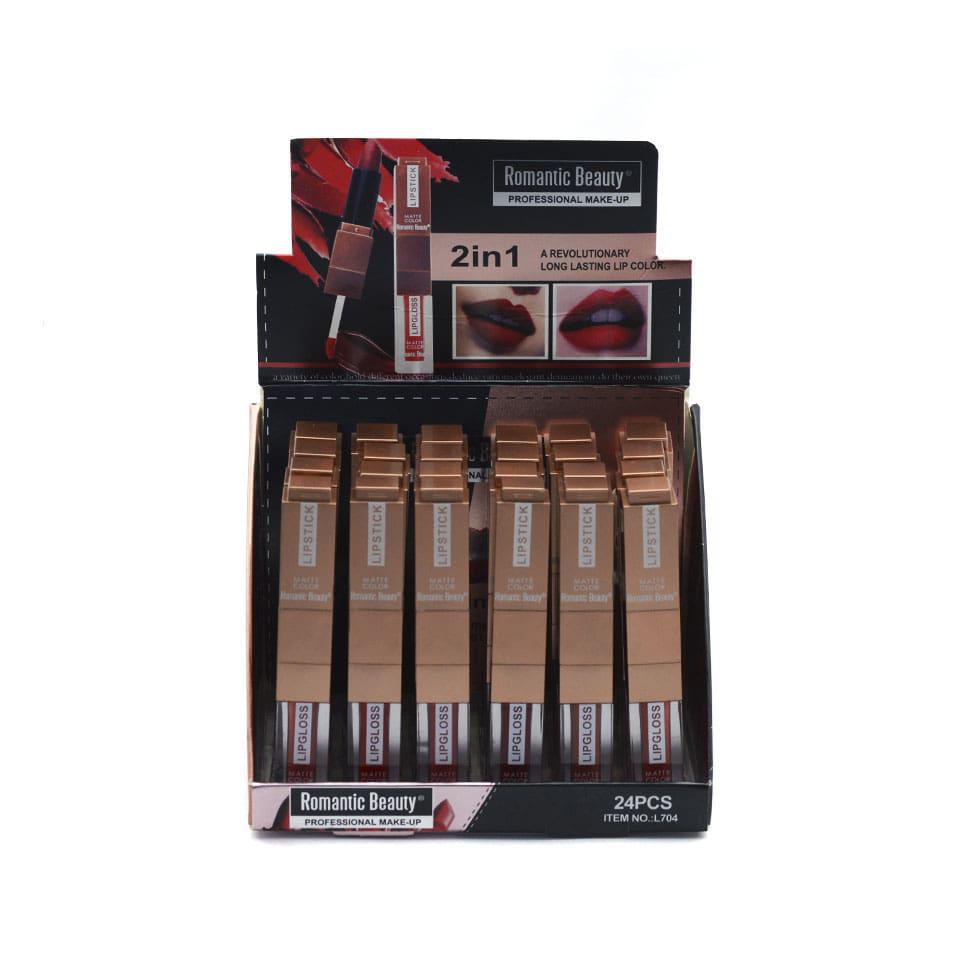 Pack de 24 unidades Labial + lipgloss de larga duración 2 en 1