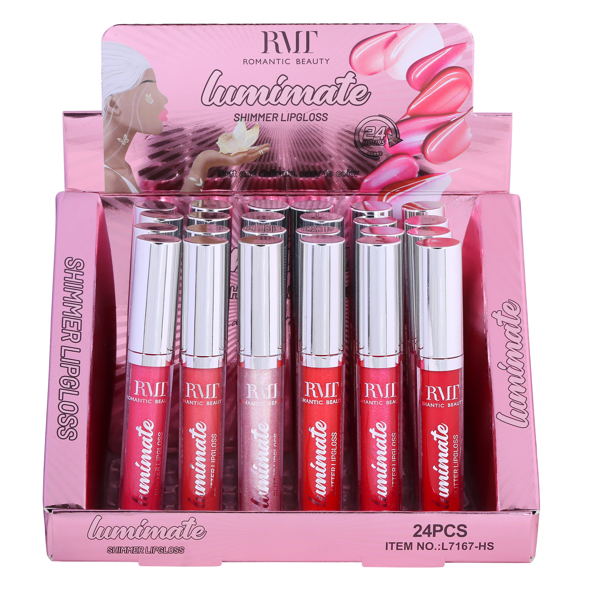 PACK 24 UNIDADES LABIALES CON DESTELLOS "LUMINATE ROUGE"