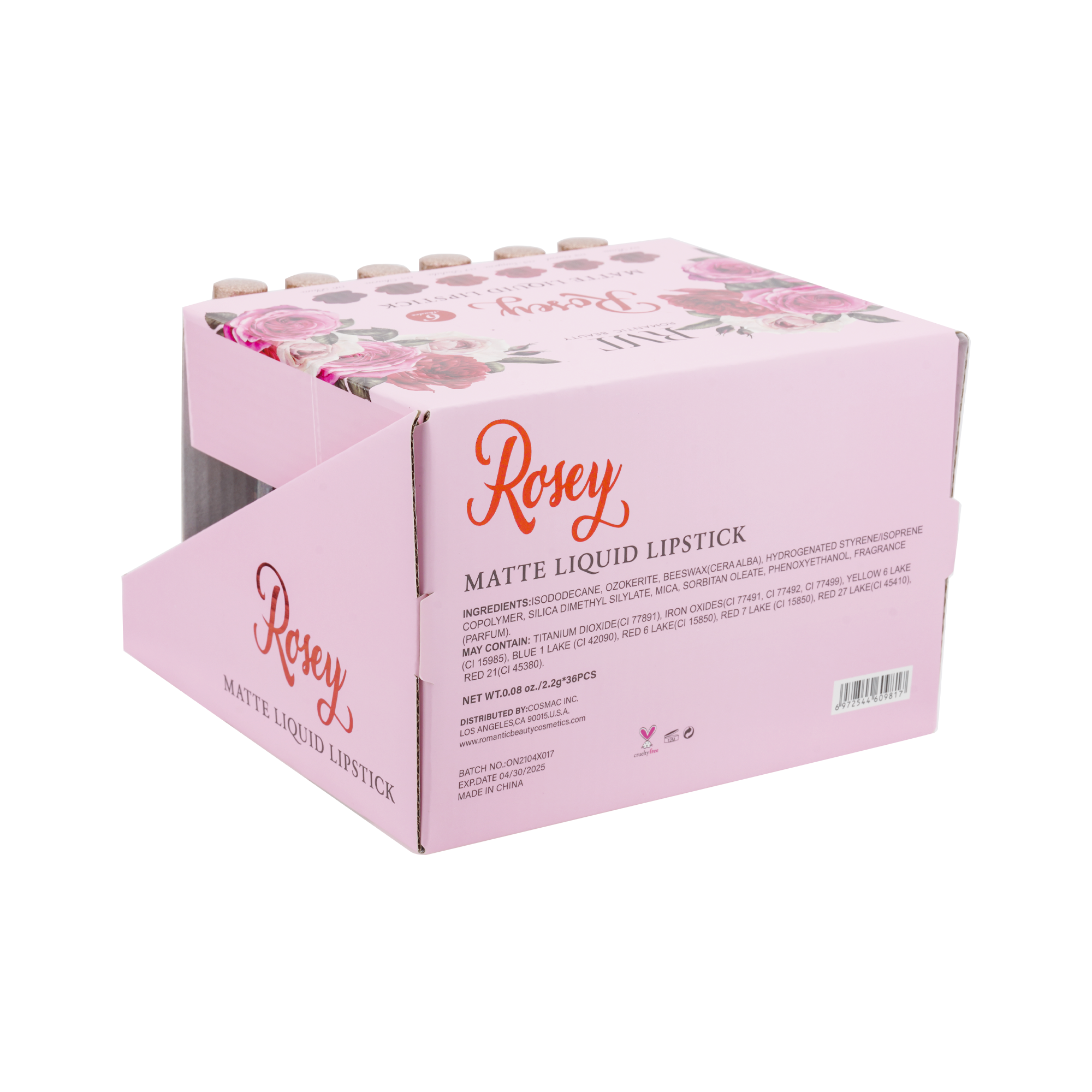 PACK 36 UNIDADES LABIALES 6 TONOS ROJOS SURTIDOS "ROSEY"