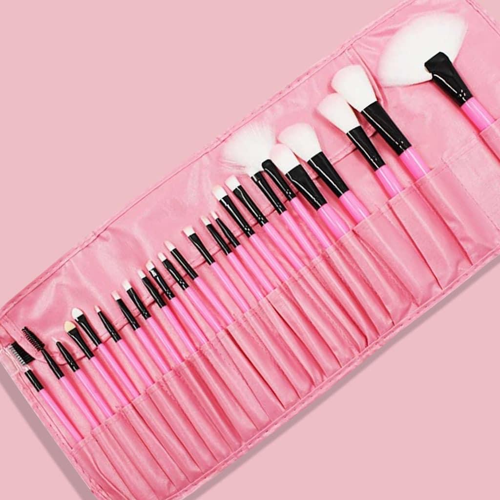 SET DE BROCHAS EN ESTUCHE 24 PCS ROSADA -