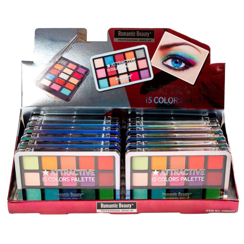 Pack de 12 unidades Paleta de 15 sombras Romantic Beauty Attractive