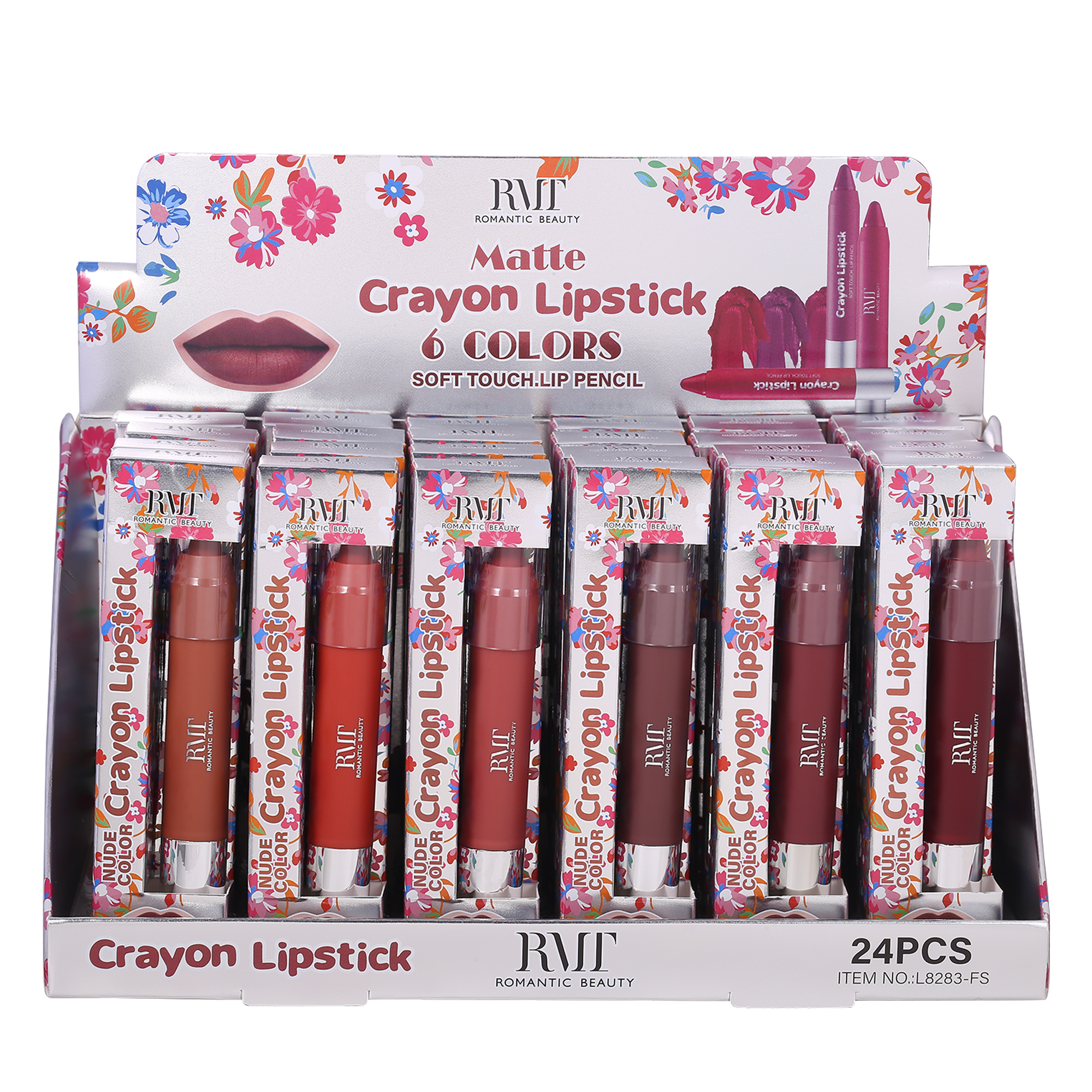 Pack 24 unidades LIPSTICK MATTE CRAYON  6 COLORS