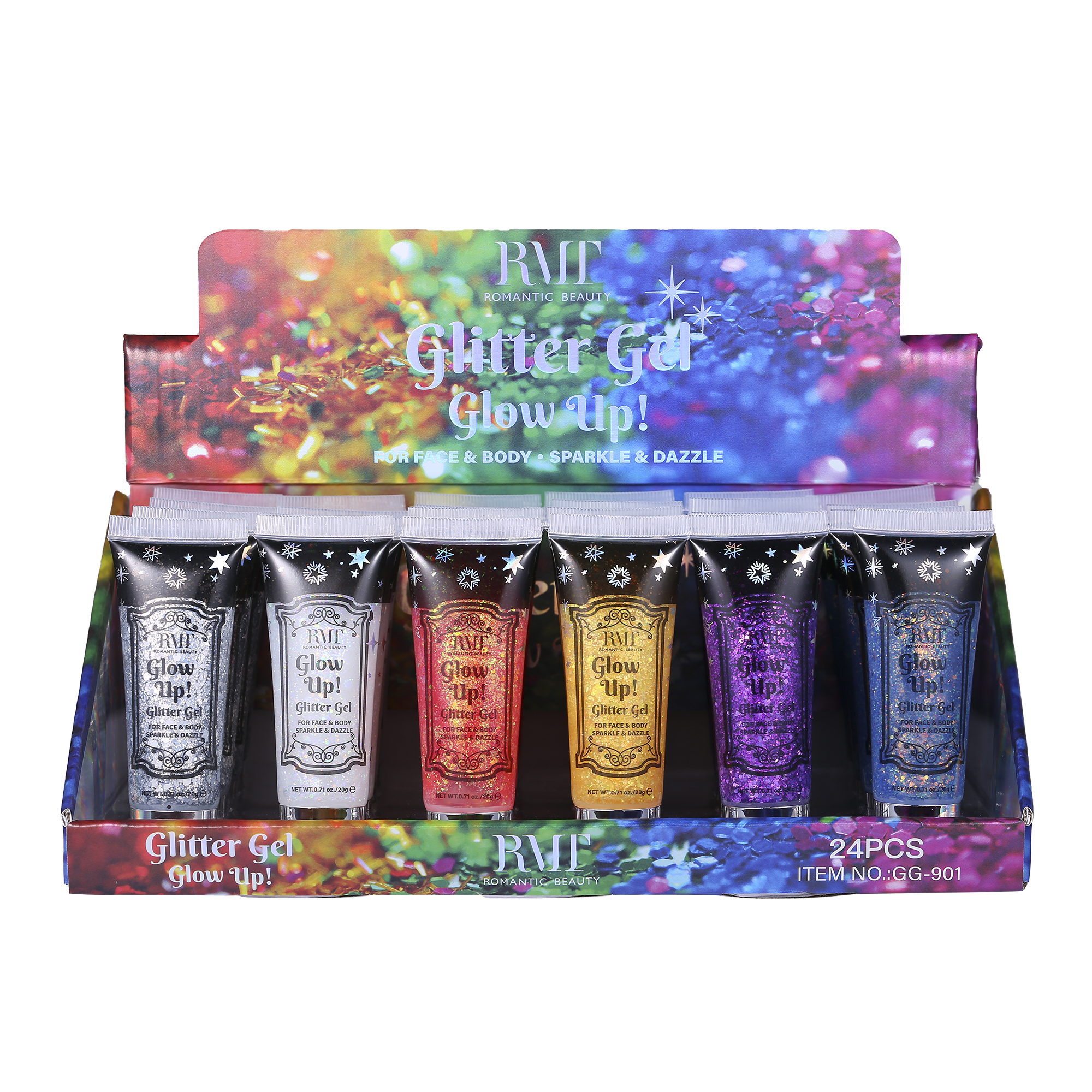 Pack 24 unidades  GLITTER GEL GLOW UP BODY AND FACE