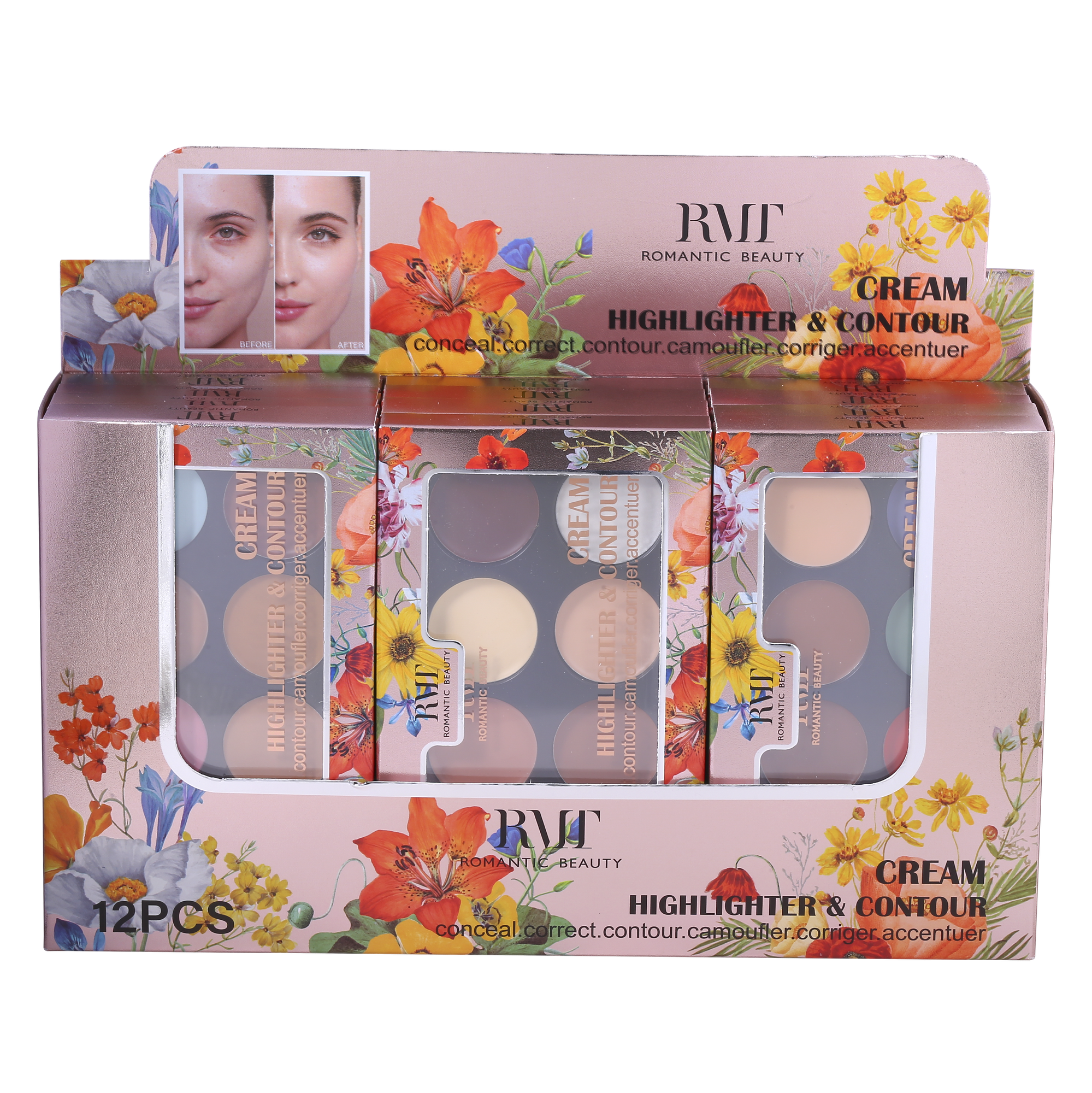 PACK DE 12 UNIDADES PALETA DE ILUMINADOR Y CONTORNO EN CREMA