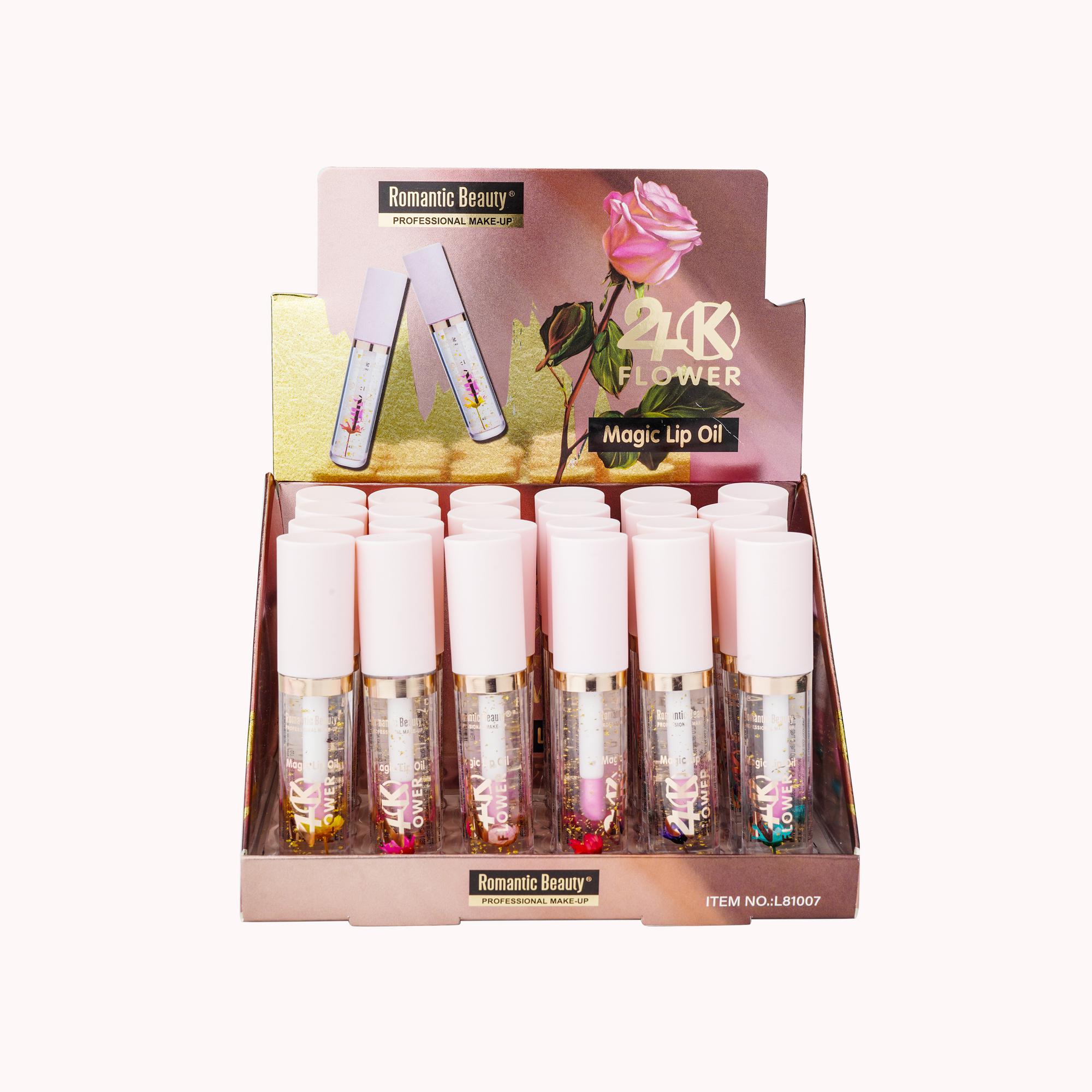 Pack de 24 unidades ACEITE DE LABIOS 24K flower.