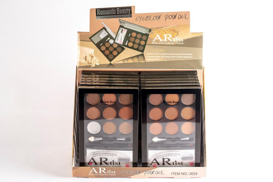 Pack de 12 unidades Paleta de 9 colores para cejas + Perfilador