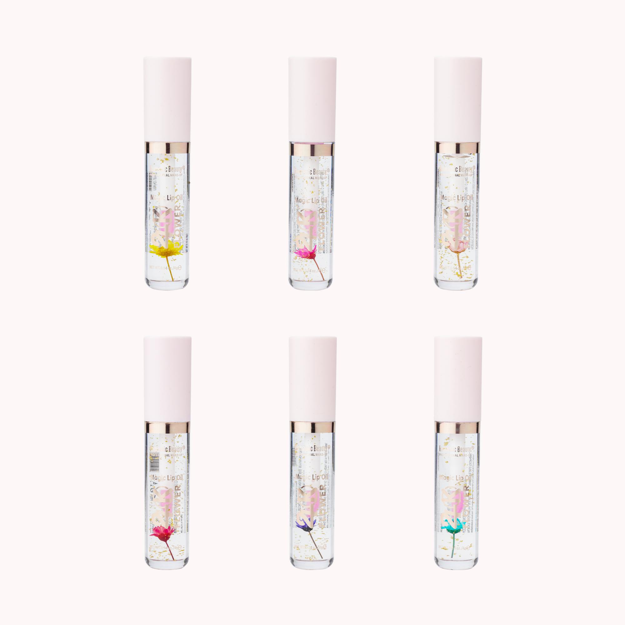 Pack de 24 unidades ACEITE DE LABIOS 24K flower.