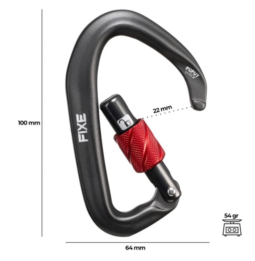 Miniatura Mosquetón Aluminio Tipo B Rosca 22kN Puput Screw  - Color: Gris Oscuro/Rojo