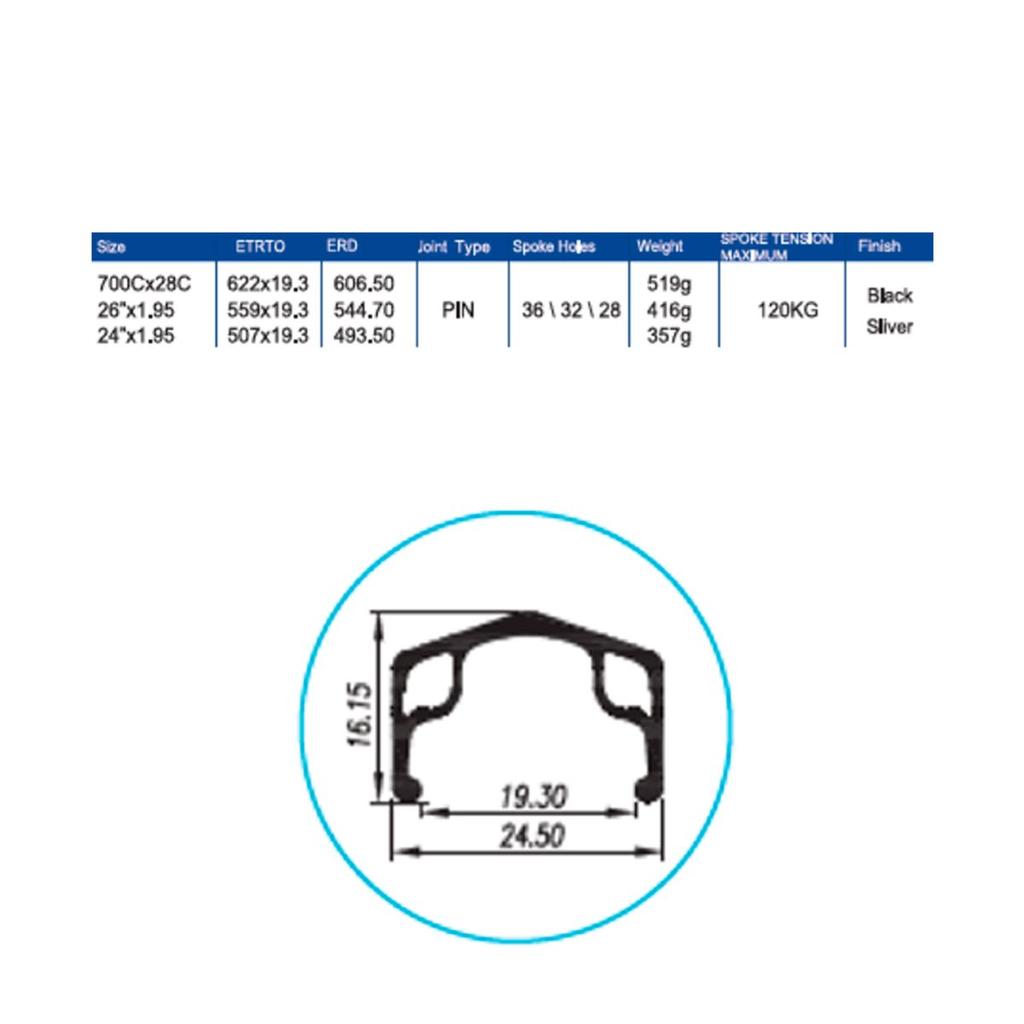 Llanta Tm19 26 36H Schrader Sin Ojetillos - Color: Plateado