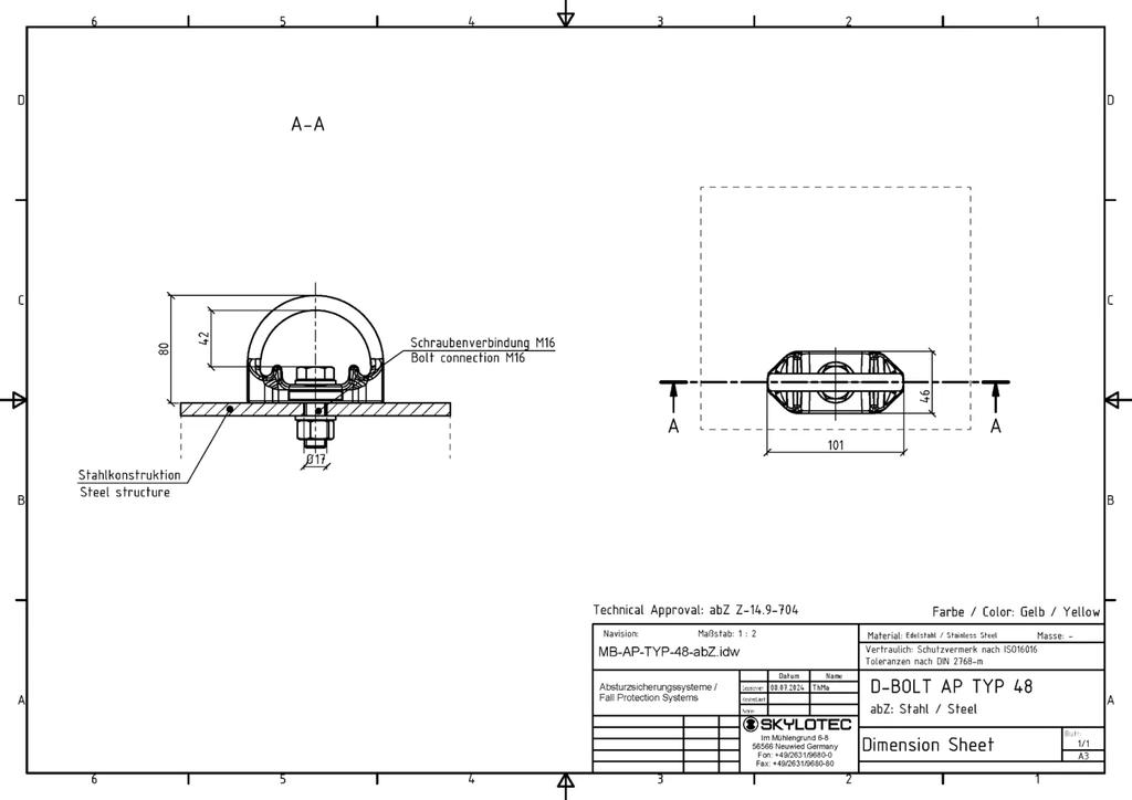 Chapa de Anclaje tipo D D-BOLT TYP 48 (AP-063-GE) para perno M16 Acero Inox  -
