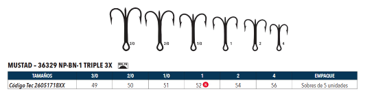 Anzuelo Triple 36329NP-BN 3X Black Niquel - Sobre de 5 Unidades