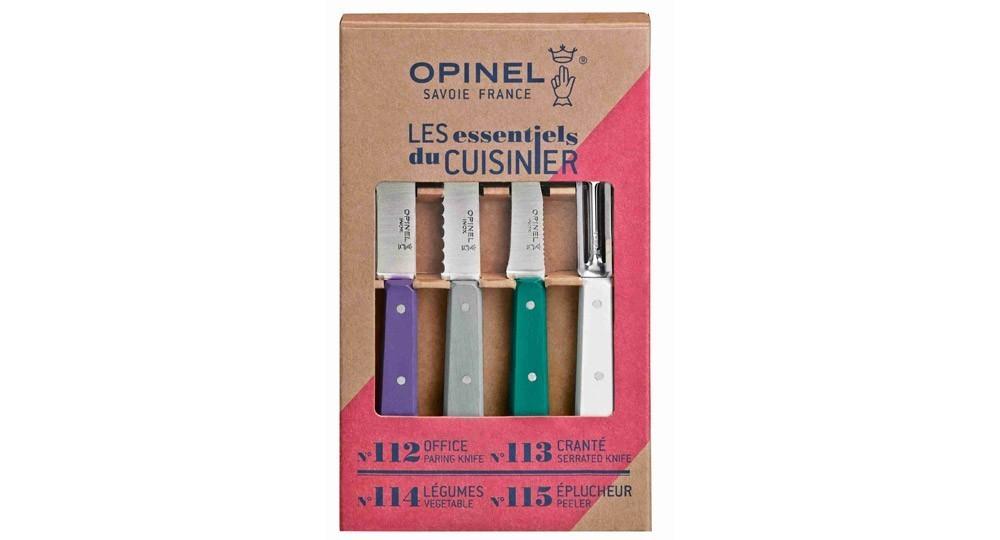 Set Les Essentiels Art deco coloured stained birchwood handle