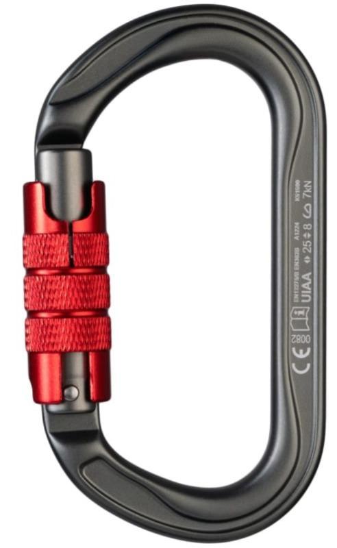 Miniatura Mosquetón Aluminio Oval 2 Tiempos 25kN Óliba Twist Lock - Color: Negro Rojo