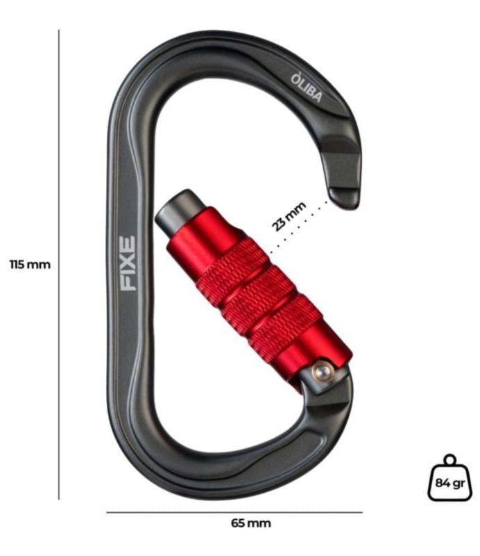 Miniatura Mosquetón Aluminio Oval 2 Tiempos 25kN Óliba Twist Lock - Color: Negro Rojo