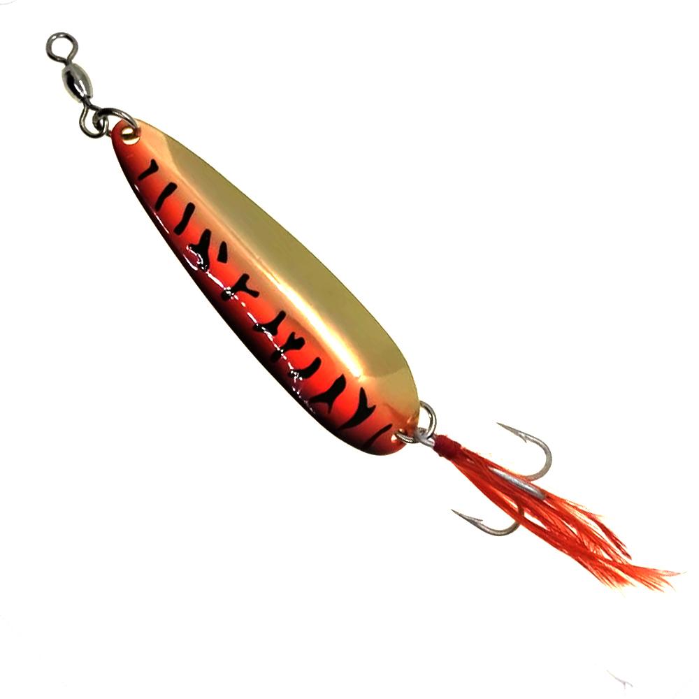 Miniatura Cuchara King Pluma 112 42gr - Color: Dorado-Rojo Cebra