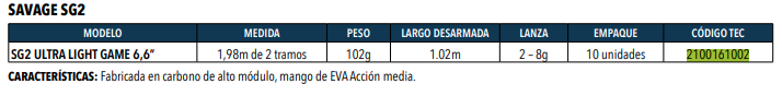 Caña Savage Sg2 662M Ultra Light  -