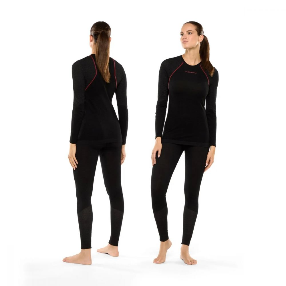 Wool40 Aero Longsleeve Mujer - Color: Black/Hibiscus