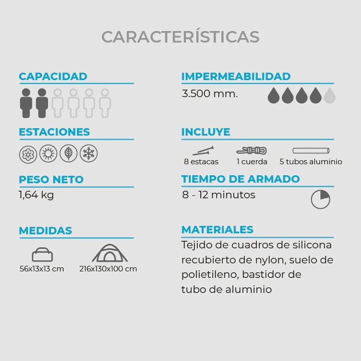 Carpa Tecnica Neltume Camping 2 Personas Impermeable Pro -