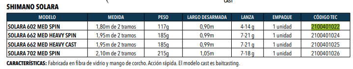 Caña Shimano Solara 602  -