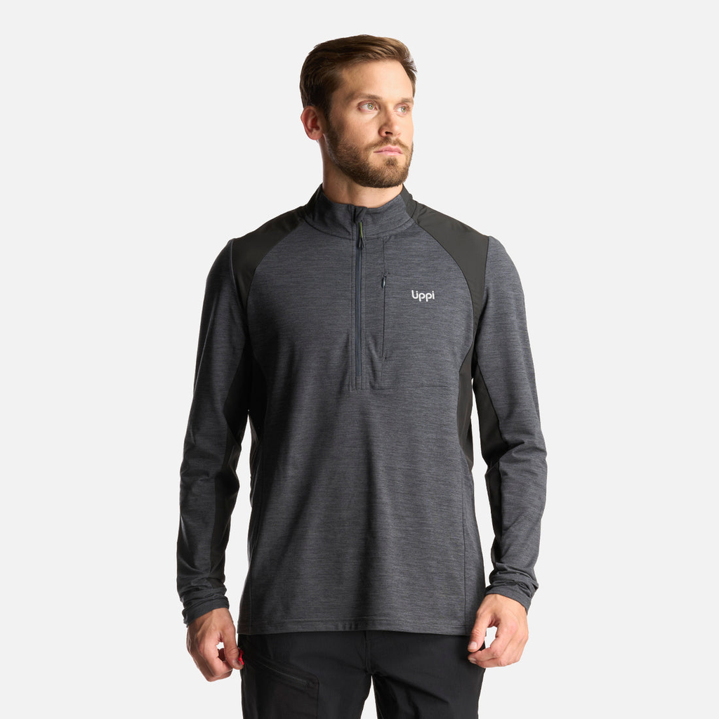 Miniatura Poleron Hombre Egger 1/4 Zip Melange - Color: Negro