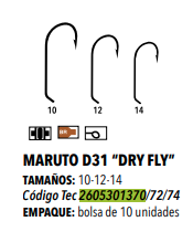 ANZUELO MARUTO DRY FLY D31 # 10 10 Sb DE 10 U. -