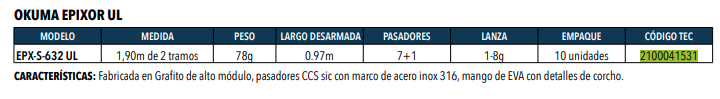 Caña Okuma Epixor-UL Epx-S632UL -