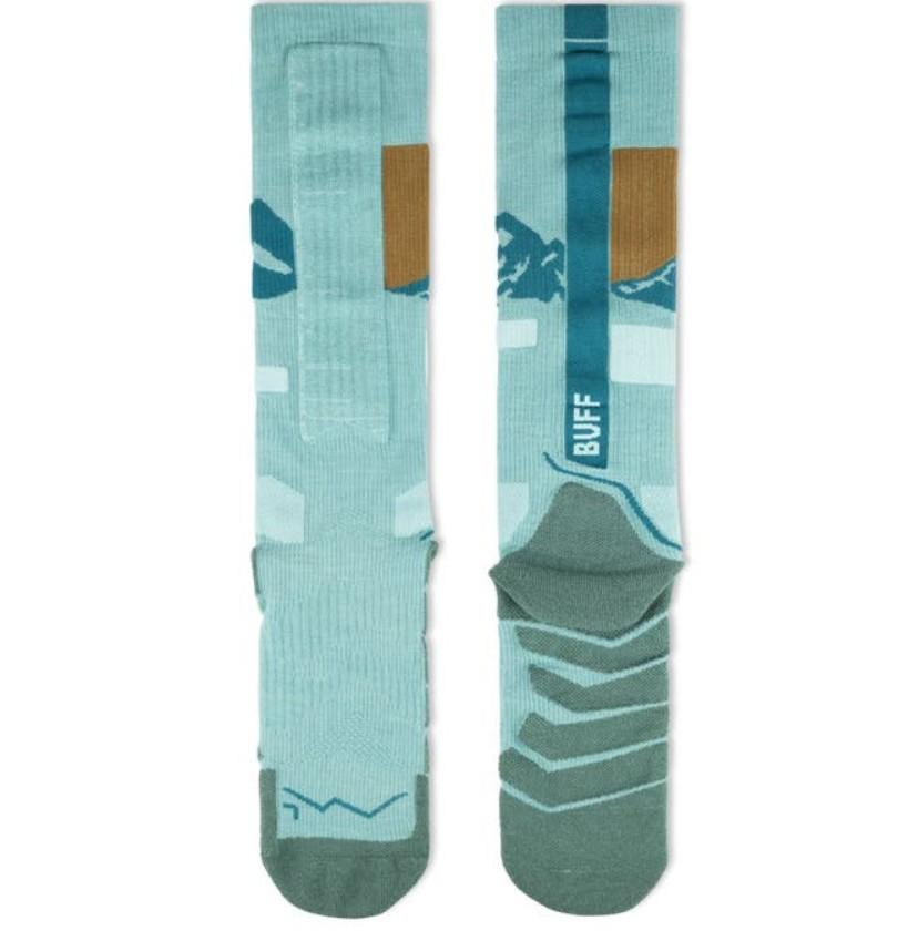 Miniatura Calcetines Lana Merino Gruesos, Caña Extra Alta - Color: Celeste/Gris