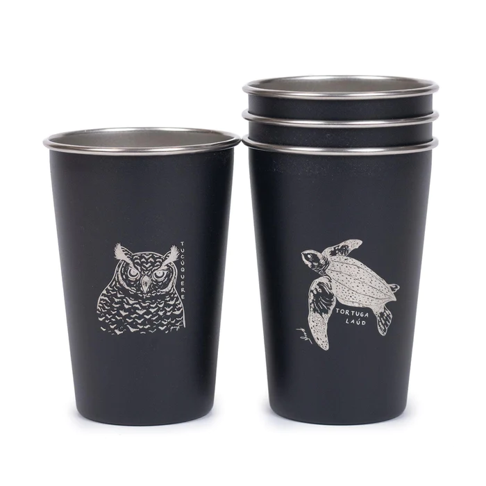 SET 4 VASOS ACERO 480 ML - Color: Negro Fauna