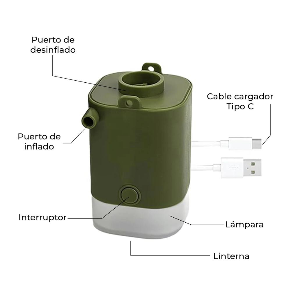 Mini Inflador 4 en 1 con Linterna -