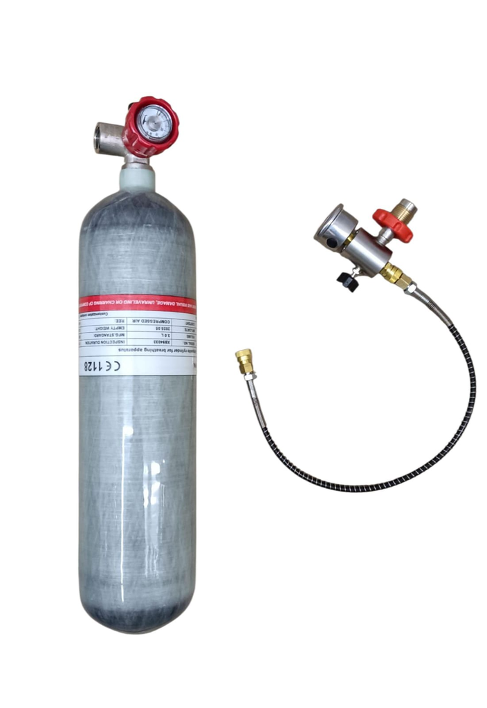 Scuba 3L Fibra Carbono Manometro y Valvula de Acople