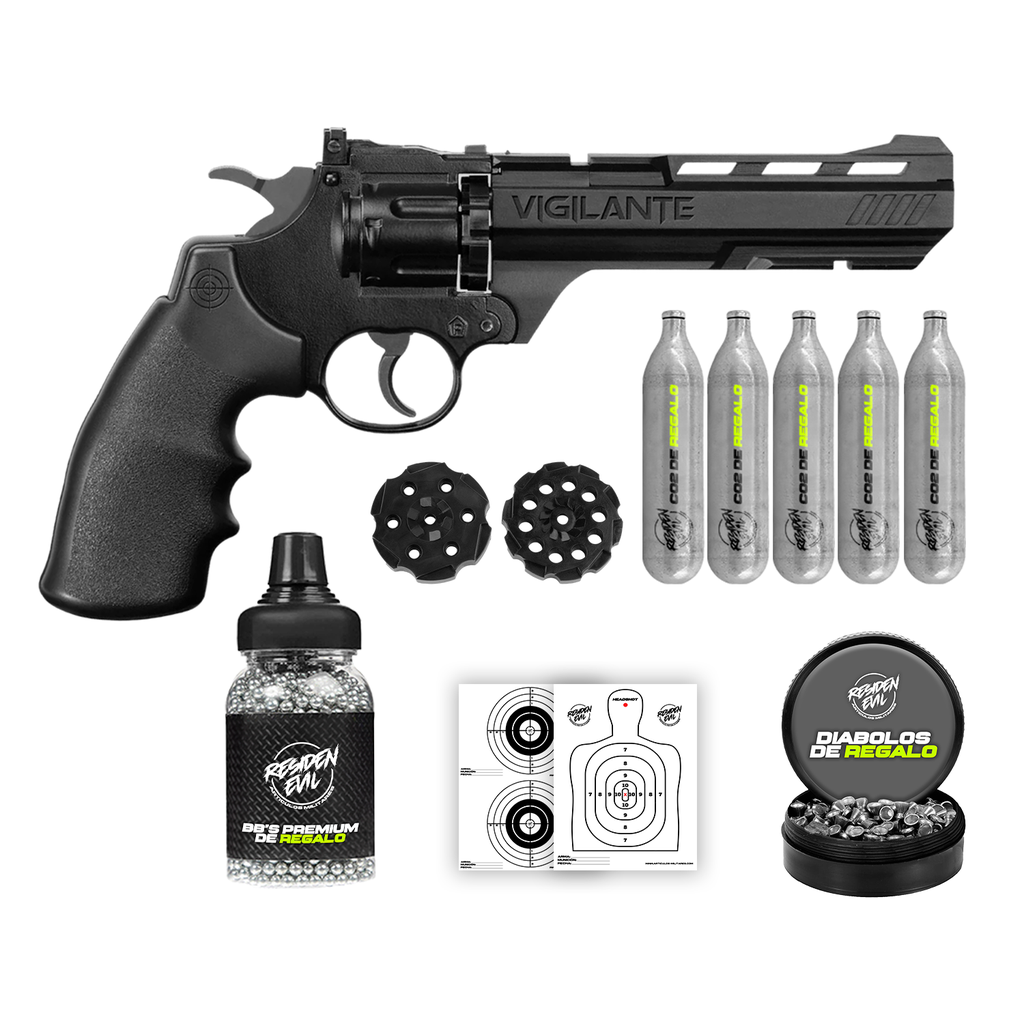 Kit Revolver Vigilante - Poston Tec Ama 100U - Caja Flambeau 1411 - CO2 TH TACTICAL 3U_ - Color: Negro
