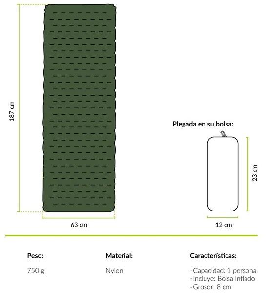Miniatura Colchoneta Inflable Trekking/Camping Huerquehue - Color: Verde