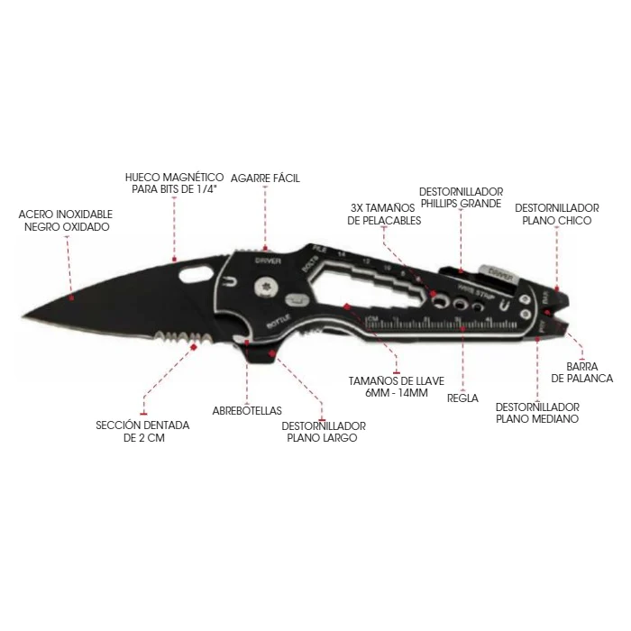 Navaja Multiherramienta 18 en 1 Smartknife Plus - Color: Negro