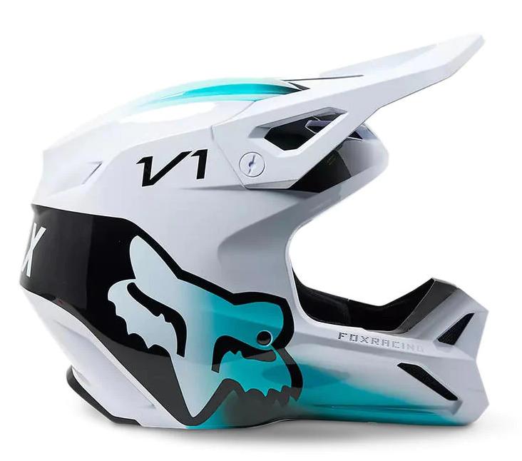 Miniatura Casco Moto V1 Toxsyk  - Color: Blanco - Celeste
