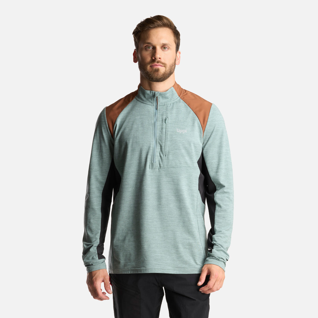 Miniatura Poleron Hombre Egger 1/4 Zip Melange - Color: Jade