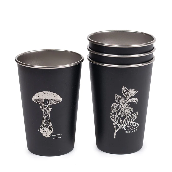 SET 4 VASOS ACERO 480 ML - Color: Negro Flora