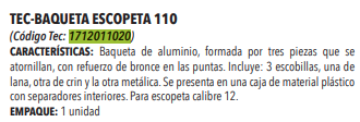 Baqueta Stilcrin 110 Escopeta Aluminio Cal 12 -