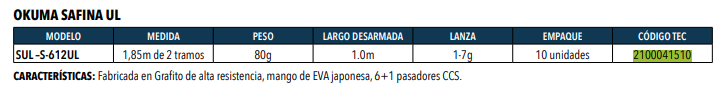 Caña Okuma Safina-Ul Sul-S-612UL  -