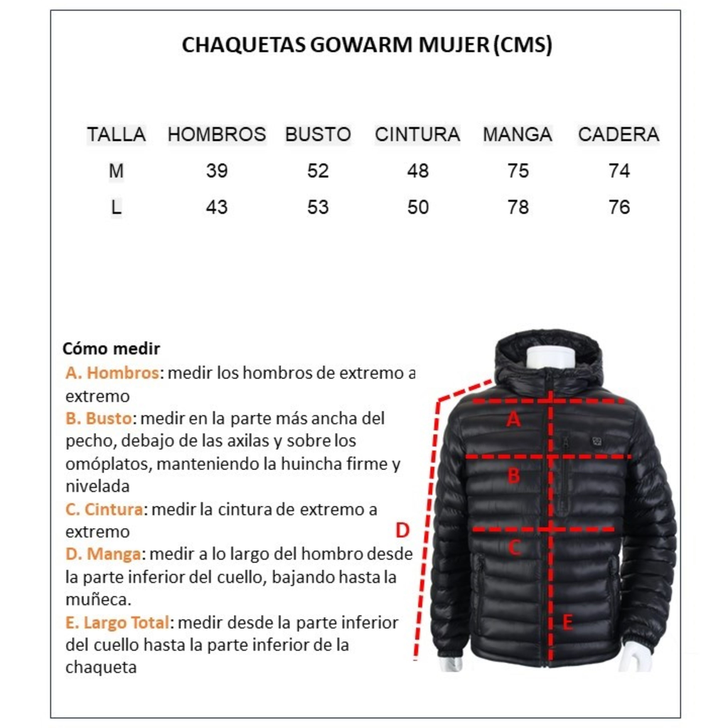 Chaqueta Calefaccionada Padded Mujer  - Color: Negro