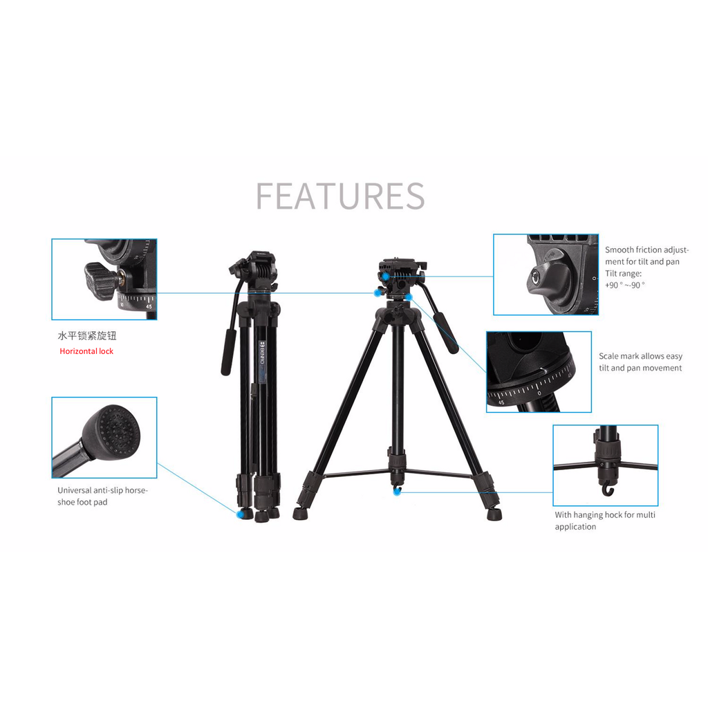 Kit Tripode De Aluminio Para Video Serie Digital - Color: Negro