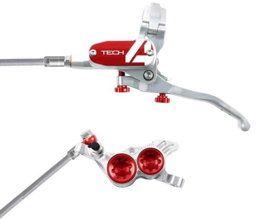 Freno Tech 4 V4 Trasero - Color: Plata-Rojo