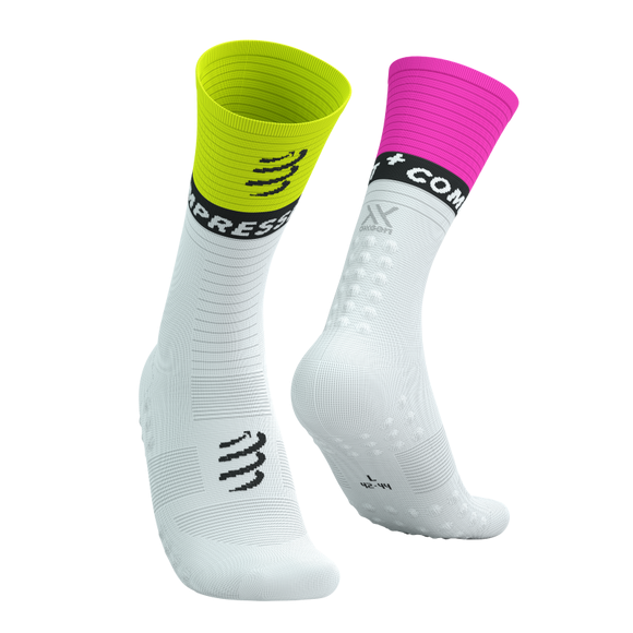 Mid Compression Socks V2.0 - Color: White/Safety Yellow/Neon Pink