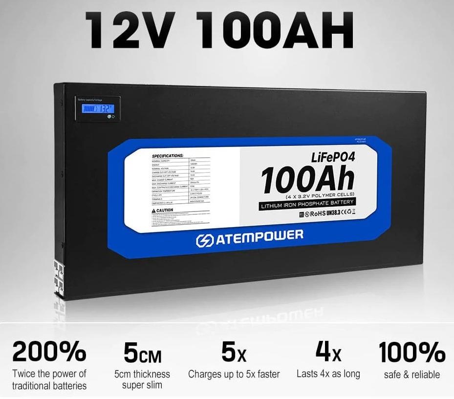 Batería Litio Delgada 100AH 12V -