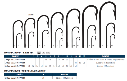 Anzuelo 2330L-DT Kirby Duratin Large Barb - 100 Unidades 